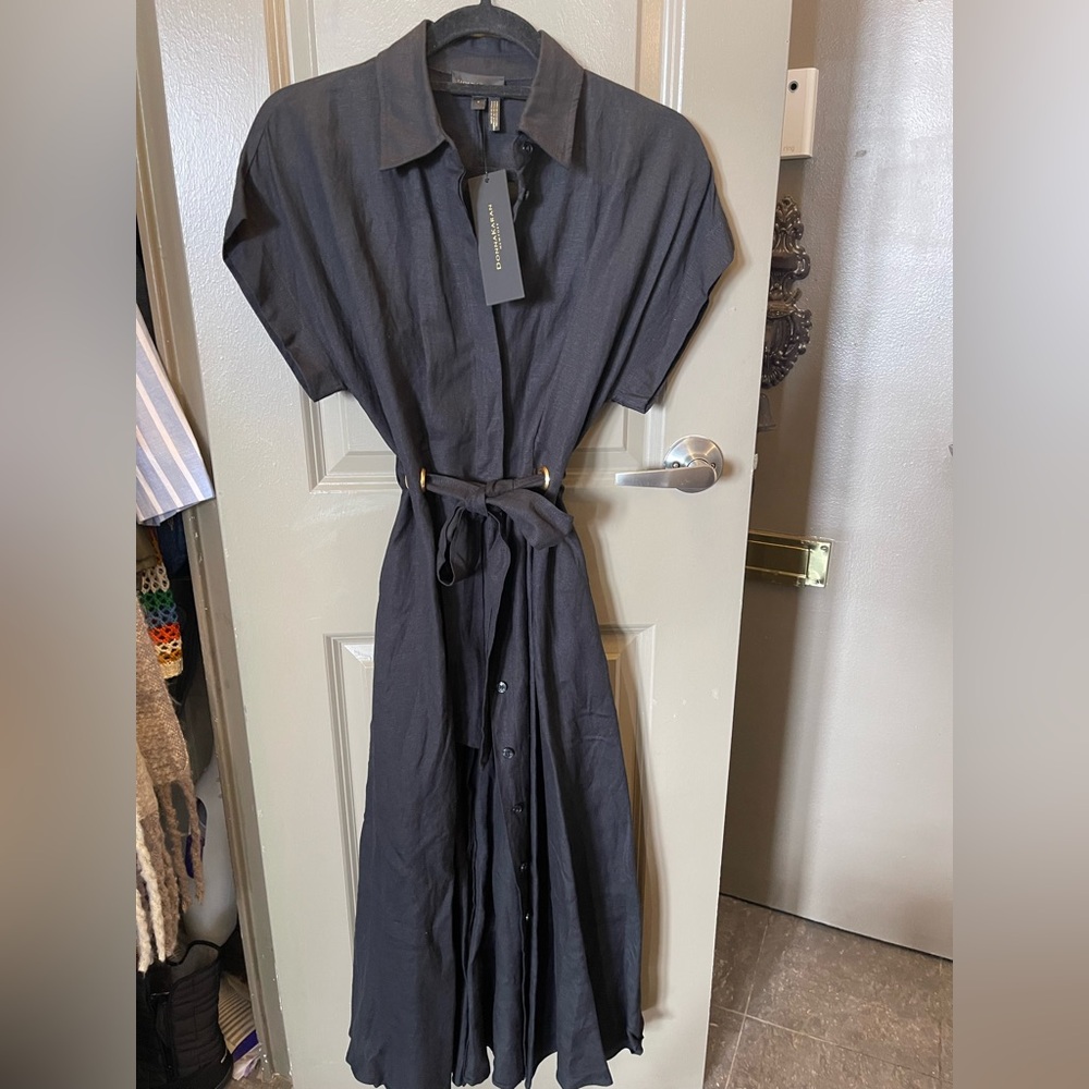 Donna Karan Gray Dolman Sleeve Polo Collar Dress